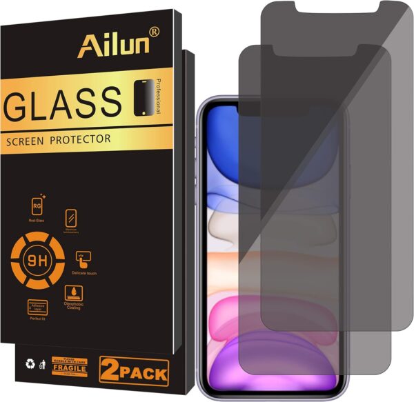 Ailun Privacy Screen Protector for iPhone 11 / iPhone XR [6.1 Inch] 2 Pack Japanese Glass Anti Spy Private Case Friendly, Tempered Glass