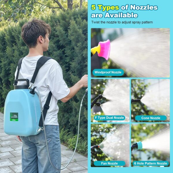 Battery Powered Sprayer 3.2 Gallon, Battery Backpack Sprayer with USB Rechargeable Handle, 5 Mist Nozzles, 32 - Image 3