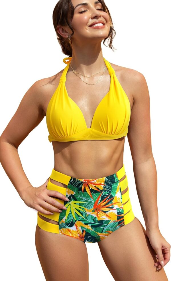 SPORLIKE Women High Waisted Swimsuit Triangle Top Two Piece Bikini Tummy Control Bathing Suit