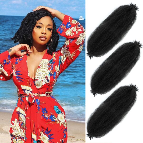 Afro Twist Hair 16 Inch 3 Packs, Springy Afro Twist Hair Pre Fluffed Spring Twist Hair Pre Stretched Wrapping Hair for Soft Locs Hair Extensions (16 Inch (Pack of 3), 1B#)