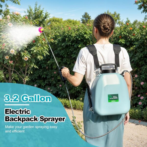 Battery Powered Sprayer 3.2 Gallon, Battery Backpack Sprayer with USB Rechargeable Handle, 5 Mist Nozzles, 32 - Image 4