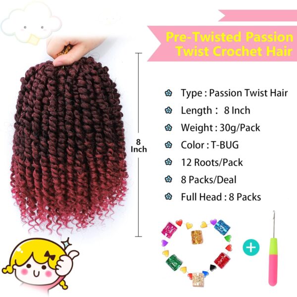 Fulcrum Passion Twist Hair 8 Inch, 8 Packs Passion Twist Crochet Hair for Black Women, Prelooped Crochet Twist Hair with Curly Ends (8Inch, TBUG#) - Image 2