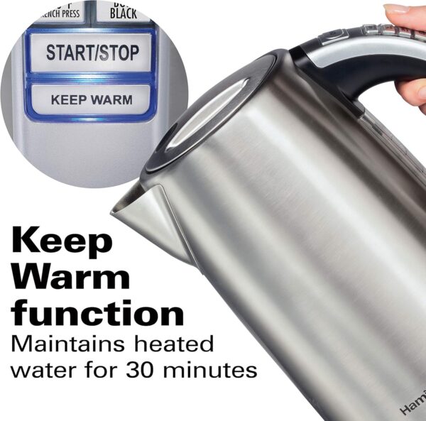 Hamilton Beach 1.7 Liter Temperature Control Electric Kettle, Water Boiler & Heater, Fast 1500 Watts, BPA Free, Cordless, Auto-Shutoff and Boil-Dry Protection, Stainless Steel (41020R) - Image 4