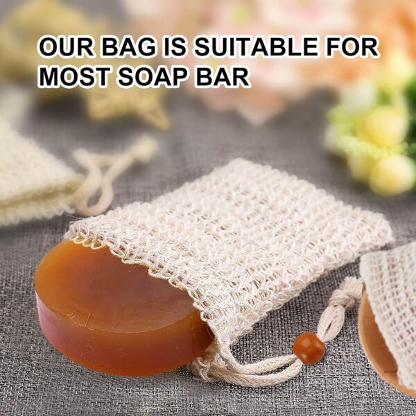 Soap Bag, Natural Sisal Soap Saver Bag Pouch Mesh Net Waste Plastic-free Exfoliating Foaming and Drying Soap Holder for Shower (4 Pack) - Image 2