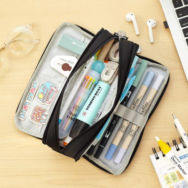 CICIMELON Large Capacity Pencil Case 3 Compartment Pouch Pen Bag for School Teen Girl Boy Men Women (Black) - Image 4