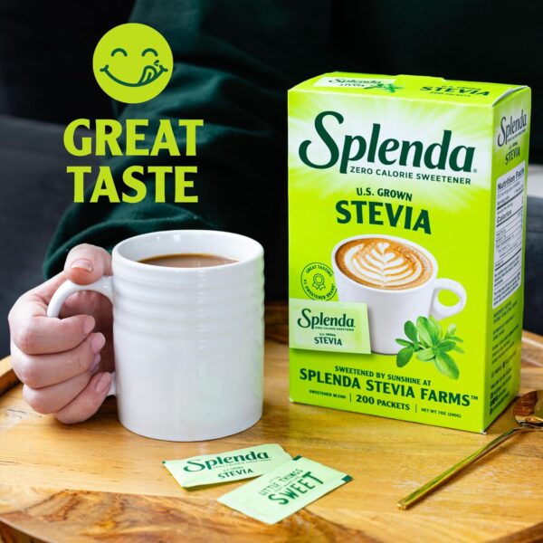 SPLENDA Stevia Zero Calorie Sweetener, Sugar Substitute Packets, 200 Count (Pack of 1) - Image 3